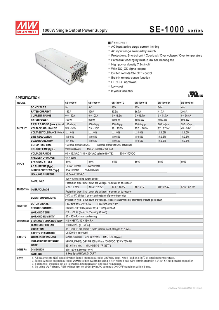 Meanwell  non-waterproof  SE-1000-24V led power supply