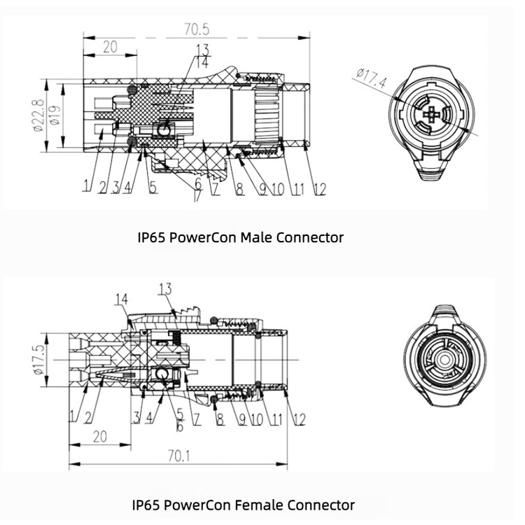 PowerCon True1 NAC3FX-W NAC3MX-W Power Connector IP65 Waterproof 20A 250V 3 Pins